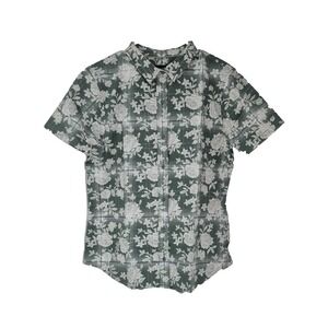 Wildfang Top Womens L Green Floral Plaid The Essential Button Up Short Sleeve